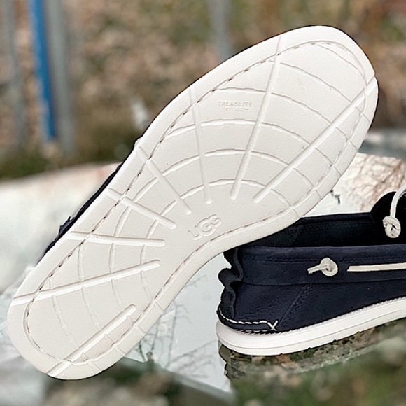 New UGG Beach Navy Mocc Boat Shoe Nubuck Leather - Picture 5 of 9